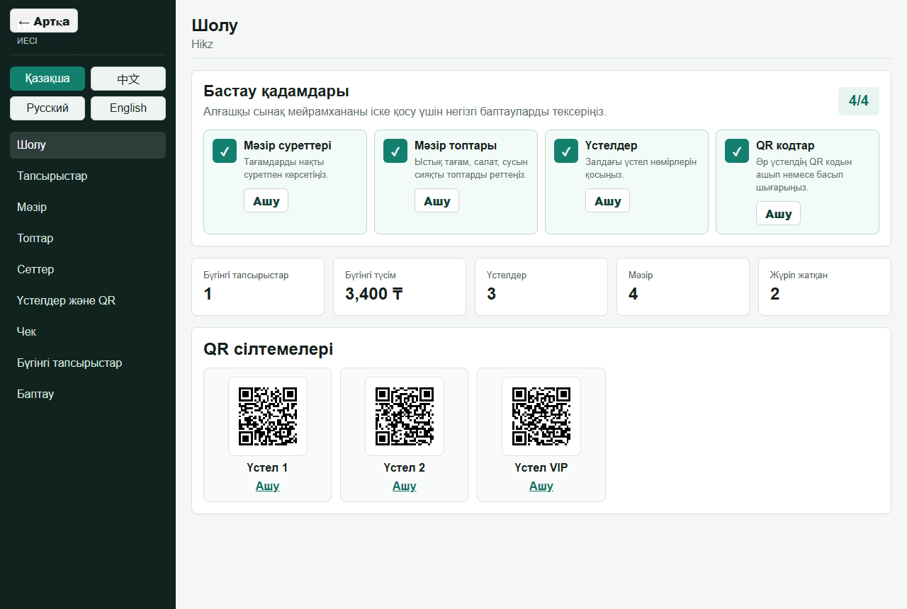 Restaurant admin menu management screenshot